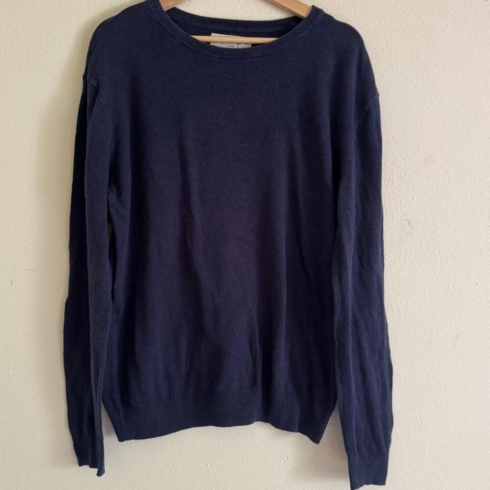 Hawker Rye Cotton Cashmere Sweater M Navy Blue Crewneck Minimalist Preppy